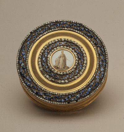 Caixa de rapé com posterior miniatura de um monumento a Catarina II, de Johann Gottlieb Scharff, São Petersburgo, 1776 (ouro, esmalte e pedras preciosas de Russian School