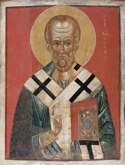 St. Nicholas, escola de Novgorod, c.1300 (tempera no gesso) de Russian School