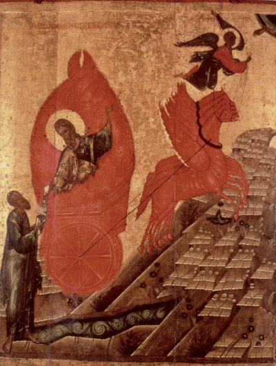 A Ascensão de Elias, ícone, Escola Pskov, c.1650 (têmpera no painel) de Russian School
