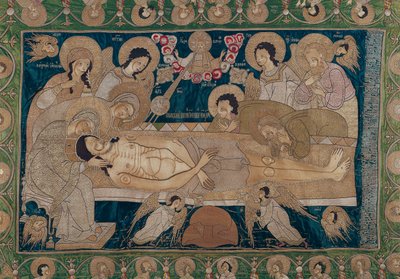 O Entombment, Escola de Moscou, 1678 (seda bordada) de Russian School
