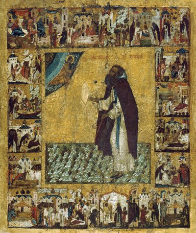 São Barlaão de Khutyn com cenas de sua vida, década de 1560. de Russian icon.