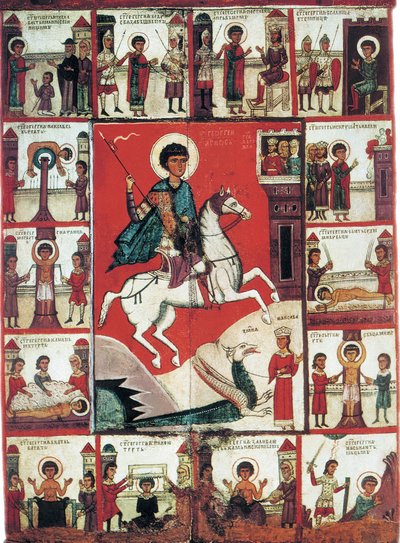 São Jorge com cenas de sua vida, século XIV. de Russian icon.