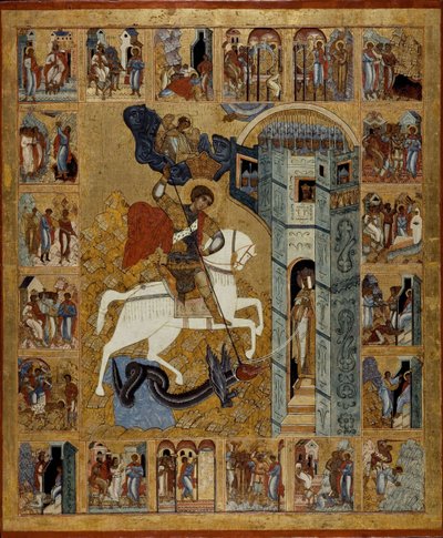 São Jorge com cenas de sua vida, século XVI. de Russian icon.