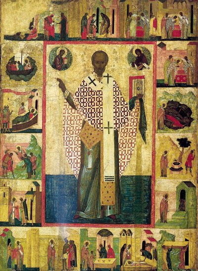São Nicolau de Zaraisk com cenas de sua vida, início do século XVI. de Russian icon.