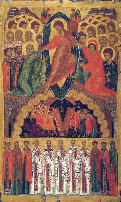 A Descida ao Inferno, com Santos Selecionados, final do século XV. de Russian icon.