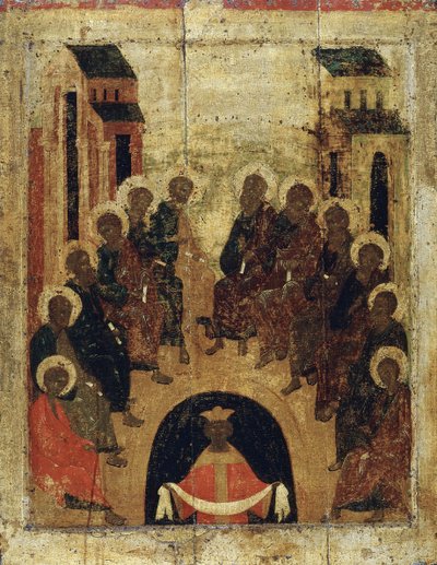 A Descida do Espírito Santo sobre os Apóstolos, c1410. de Russian icon.