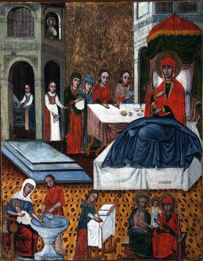A Natividade da Virgem, meados do século XVII. de Russian icon.