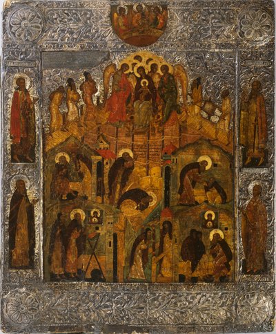 A Revelação da Virgem Maria a São Alexandre Svirsky, 1600. de Russian icon.