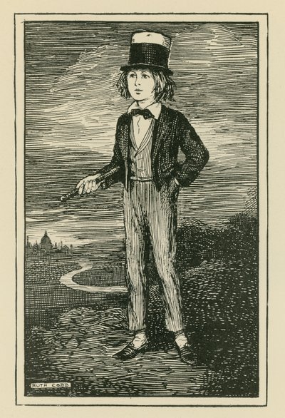 Um retrato imaginário de Charles Dickens quando rapaz (gravura) de Ruth Cobb