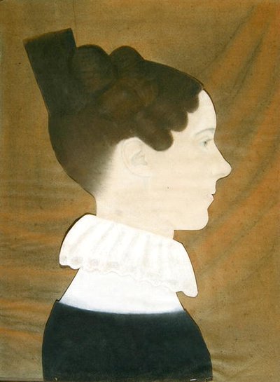 Retrato de Mary Davis Denny (pastel, carvão vegetal e colagem de papel colorido sobre papel tecido azul) de Ruth Henshaw Bascom
