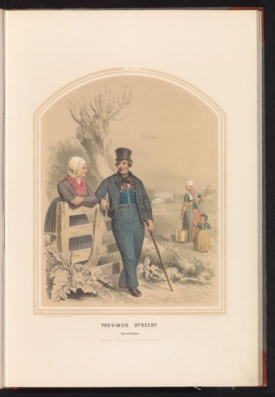 Traje tradicional de Bunschoten em Utrecht, 1857 Província de Utreque. Bunschooten / XXI (título no objeto) de Ruurt de Vries