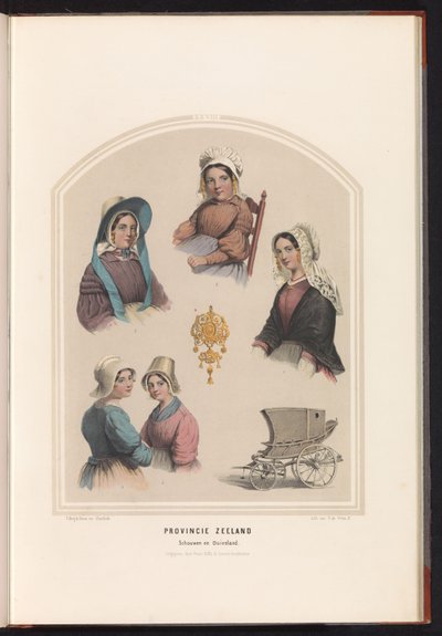 Traje tradicional de Schouwen e Duiveland na Zelândia, 1857 Província da Zelândia. Schouwen en Duiveland / XXVIII (título no objeto) de Ruurt de Vries