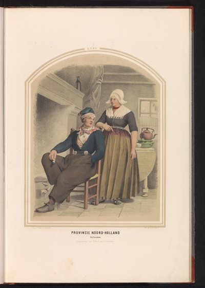Traje tradicional de Volendam na Holanda do Norte, 1857 Província da Holanda do Norte. Vollendam / XXXV (título no objeto) de Ruurt de Vries