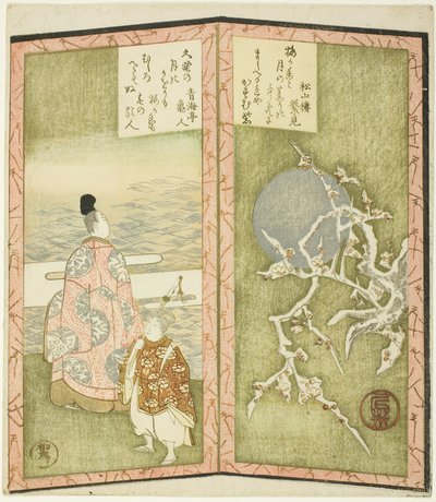 Flores de ameixa e poeta, de um hexáptico sem título representando um par de biombos de Ryuryukyo Shinsai