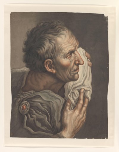 Homem chorando com pano, à direita de S.A. van der Heim
