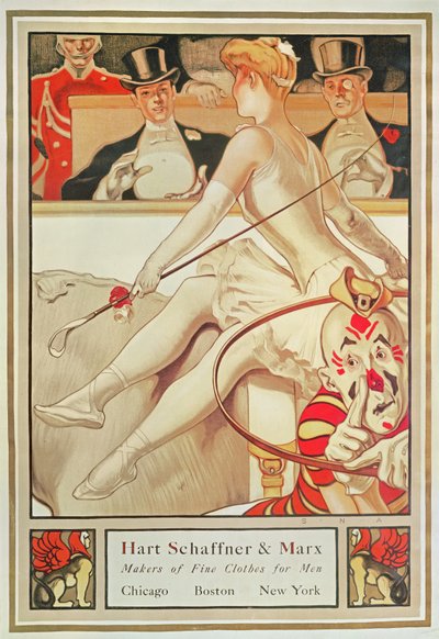 Cartaz publicitário Hart Schaffner & Marx, Makers of Fine Clothes for Men, c.1925 (litografia colorida) & Marx fabricantes de Fine Clothes for Men, EUA por S.N. Abbott (n.1874) c.1925 (cartaz) de S.N. Abbott