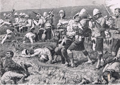 Monte Majuba, 27 de fevereiro de 1881 (1ª Guerra dos Bôeres), ilustração das Batalhas Britânicas na Terra e no Mar, 1915 de S. Begg