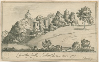 Castelo de Chartley: desenho em sépia, agosto de 1777 de S Bentley