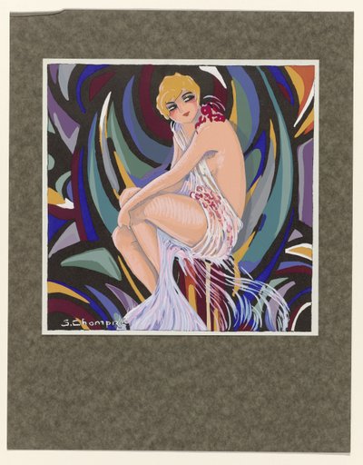 Femmes Modernes, 1926 : Mulher sentada, com drapejamento. de S Chompré