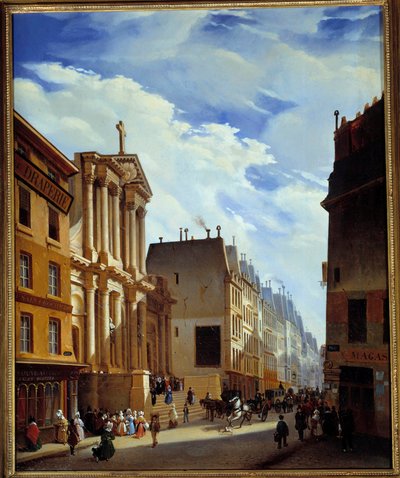 Vista da rue Saint Honore e da igreja Saint Roch em Paris em 1840 (óleo sobre tela) de S. Mingasson de Martinazeau