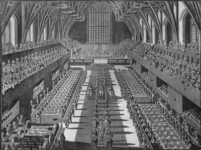O interior de Westminster Hall no banquete de coroação do rei George II, 1727 1911 de S Moore