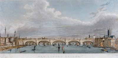 Vista da ponte de Londres do oeste com barcos no rio Tâmisa, 1829 de S Rogers