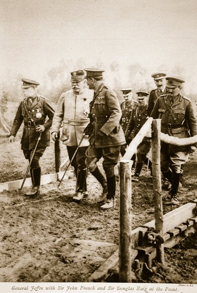General Joffre com Sir John French e Sir Douglas Haig na Frente, 1914-19 de S. d A. Photography