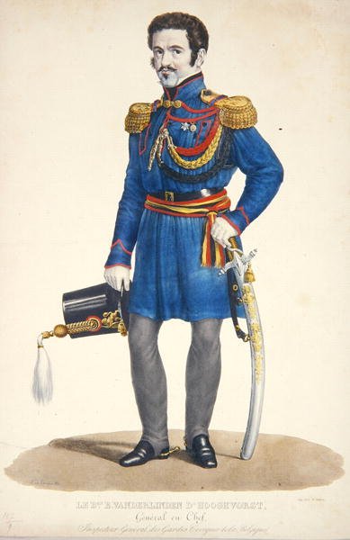 Emmanuel Vanderlinden, General Barão de Hooghvorst, comandante da Guarda Civil da Bélgica, gravada por F. Judenne de S. de Droogers