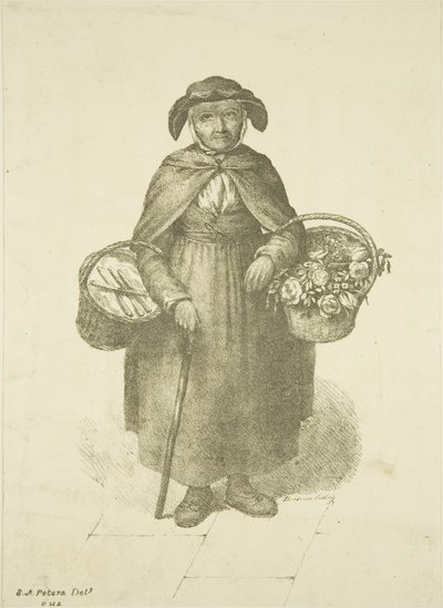 Antigo vendedor de flores de Kingswood, c.1828 de S. or D. A. Peters