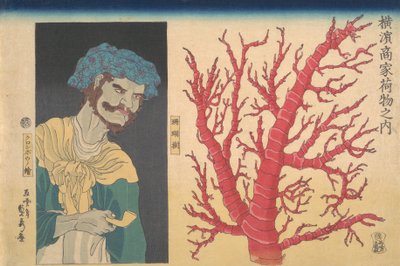 Stick of Coral and a Portrait of South Sea Islander, 3º mês, 1860. de Sadahide Utagawa