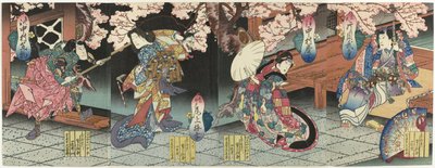 Quatro atores sob flor de cerejeira de Sadanobu (I) , Hasegawa