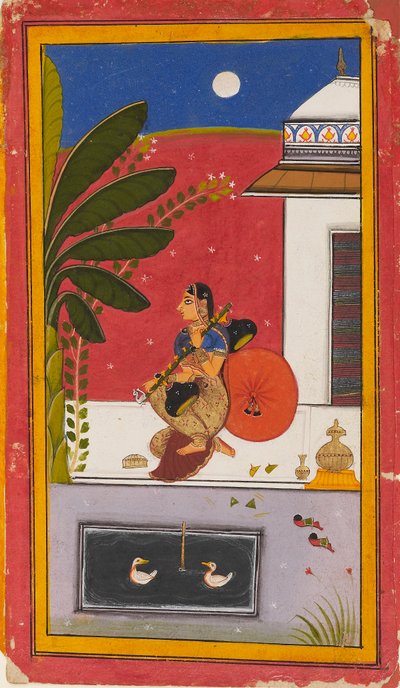 Uma senhora tocando uma vina, 1630-1640 de Sahibdin