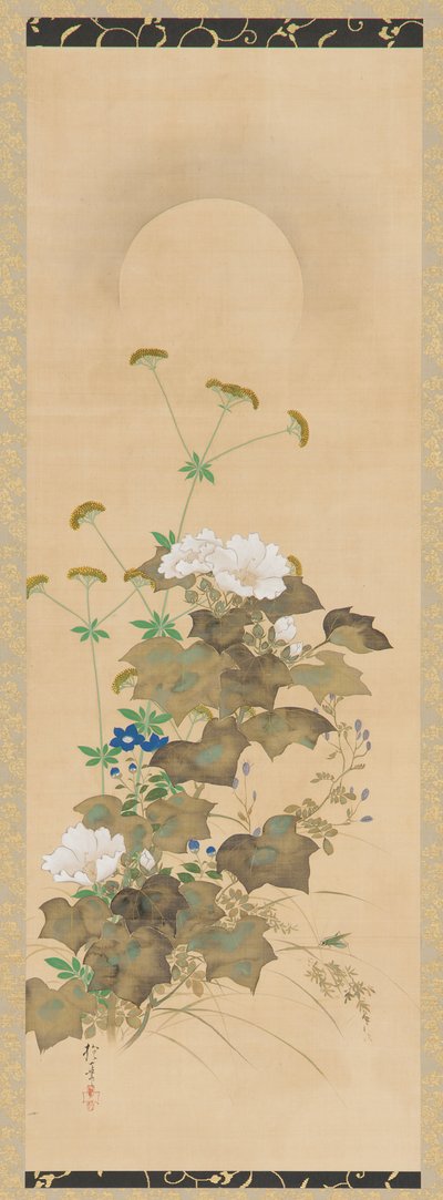 Lua e Plantas de Outono, período Edo, início do século XIX. de Sakai Hoitsu