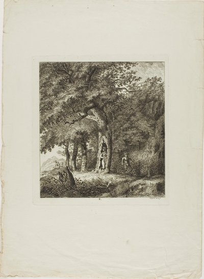 Ninfa escondida numa árvore, prato oito de Paysages Dédiés à M. Warelet de Salomon Gessner