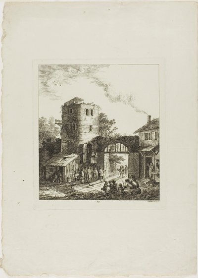 Procissão através de um portão rústico de Salomon Gessner