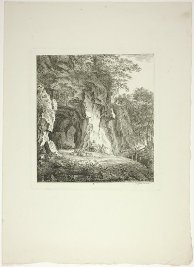 Pastores e ovelhas descansando debaixo de uma ponte, prato sete de Paysages Dédiés à M. Warelet de Salomon Gessner