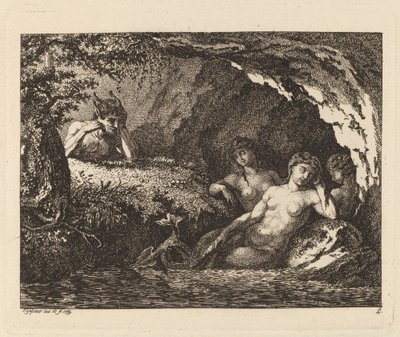 Três Sprites Adormecidos com um Sátiro, 1769. de Salomon Gessner