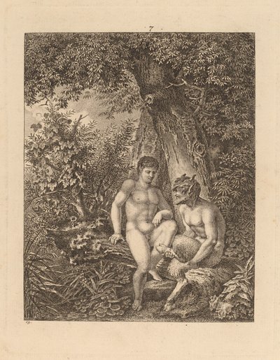 Dois sátiros em uma floresta de Salomon Gessner