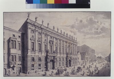 Página inteira: vista oblíqua do palácio do Príncipe Eugénio de Saboia em Himmelpfortgasse (caneta, pincel e tinta) de Salomon Kleiner