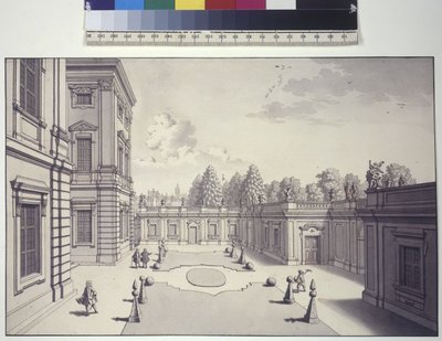 Página inteira: vista dos jardins do Palácio do Liechtenstein de Salomon Kleiner