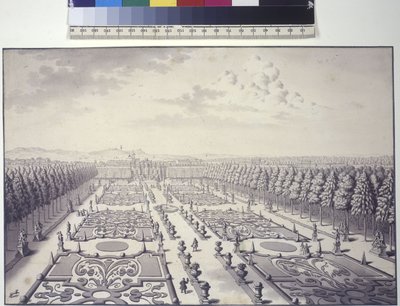 Página inteira: vista dos jardins do Palácio do Liechtenstein em Rossau de Salomon Kleiner
