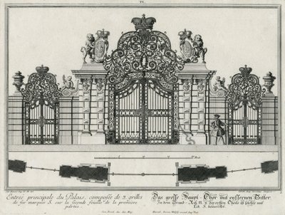 Planta e alçado do portão de entrada principal de Salomon Kleiner