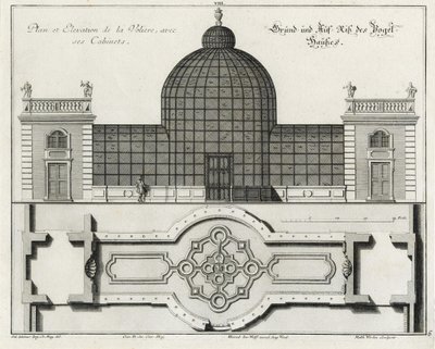 Planta baixa e alçado da casa dos pássaros no "Pequeno Jardim" de Salomon Kleiner