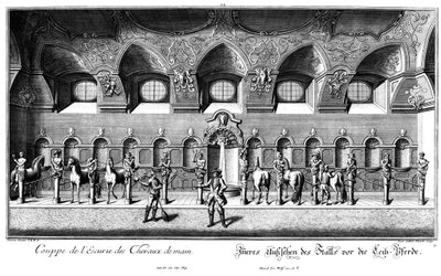 Vista interior do estábulo para os cavalos pessoais de Salomon Kleiner