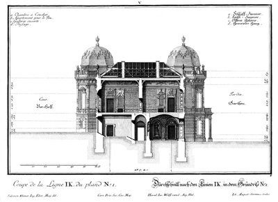 Secção através da ala lateral ocidental de dois andares de Salomon Kleiner
