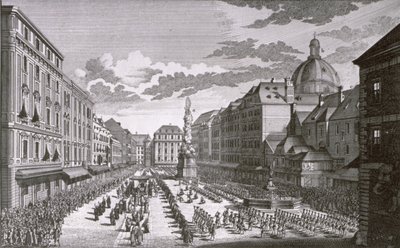 Vista de uma procissão no Graben gravada por Georg-Daniel Heumann (1691-1759) de Salomon Kleiner