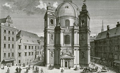Vista da Peterskirche, Viena gravada por Johann Bernard Hattinger de Salomon Kleiner