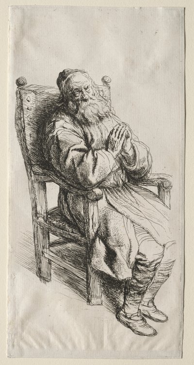 Um velho em uma cadeira, rezando de Salomon Koninck