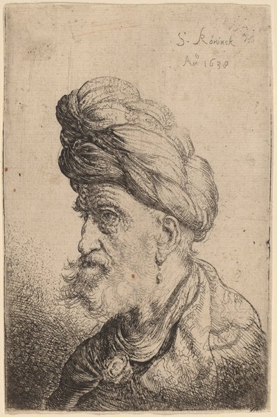 Busto de um homem com um turbante virado para a esquerda de Salomon Koninck