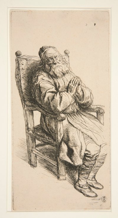 Velho dormindo em uma poltrona de Salomon Koninck
